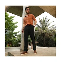Campus Sutra Men's Onyx Black Corduroy Pleated Trousers
