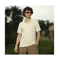 Campus Sutra Men's Banana Yellow Flatten-Ruched Polo T-Shirt