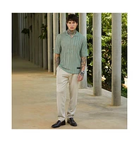 Campus Sutra Men's Sage Green Duo-Striped Relaxed Polo T-Shirt