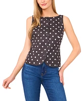 CeCe Women's Boat-Neck Button-Down Polka Dot Top