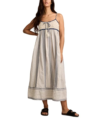 Lucky Brand Women's Crochet Bodice Cotton Maxi Dress