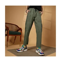 Campus Sutra Men's Olive Green Solid Utility Trousers