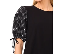 CeCe Women's Embroidered Balloon-Sleeve Knit Top