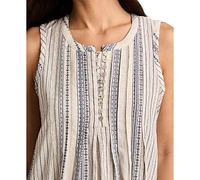 Lucky Brand Women's Printed Cotton Pintuck Mini Dress