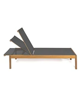 Lagunan 77.56"x26.38" Modern Minimalist Adjustable Acacia Wood Chaise Outdoor Lounge Chair, Dark Gray/Natural