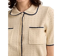Lucky Brand Women's Crochet-Trim Short-Sleeve Cardigan