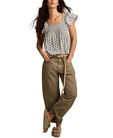 Lucky Brand Women's Square-Neck Smocked Cotton Peasant Top