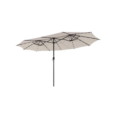 15 Feet Twin Patio Umbrella with 48 Solar Led Lights