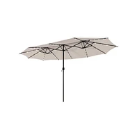 15 Feet Twin Patio Umbrella with 48 Solar Led Lights