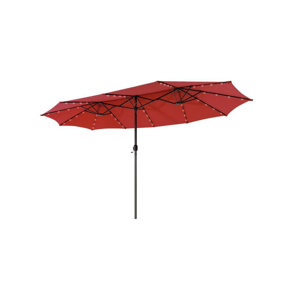 15 Feet Twin Patio Umbrella with 48 Solar Led Lights