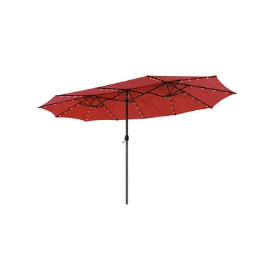 15 Feet Twin Patio Umbrella with 48 Solar Led Lights