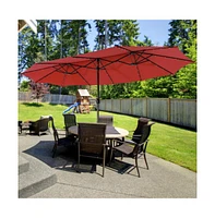15 Feet Twin Patio Umbrella with 48 Solar Led Lights