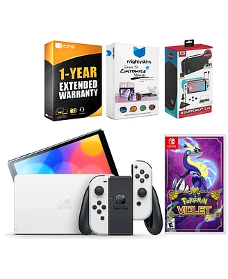 Nintendo Switch White Oled Console with Pokemon Violet, Surge Accessory Gaming Kit