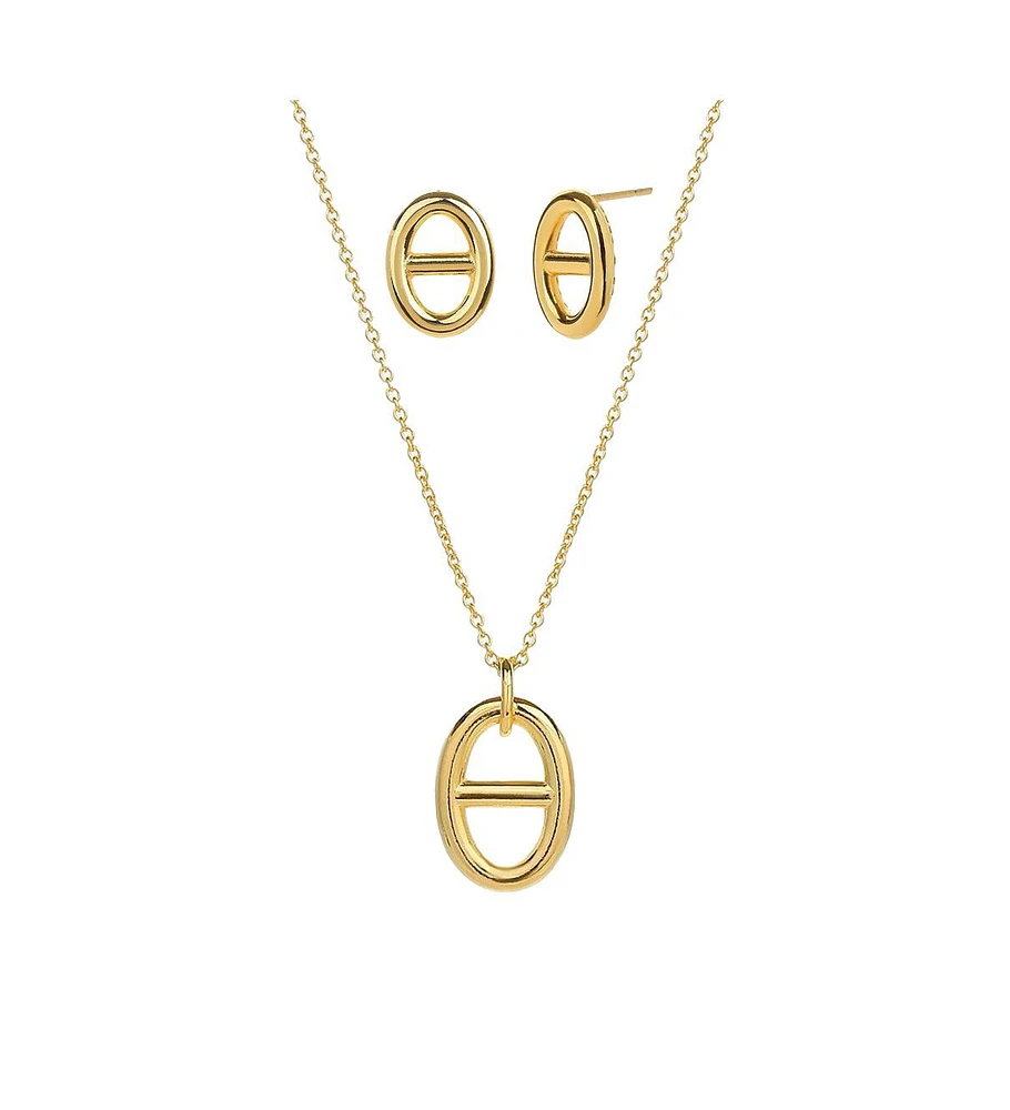 Sterling Silver 18k Gold Plated Erin Circle Necklace & Stud Earrings Set