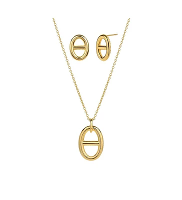 Sterling Silver 18k Gold Plated Erin Circle Necklace & Stud Earrings Set