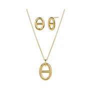 Sterling Silver 18k Gold Plated Erin Circle Necklace & Stud Earrings Set
