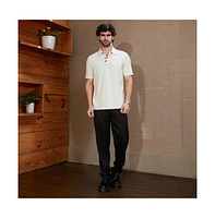 Campus Sutra Men's Off-White Seamless Waffle Polo T-Shirt