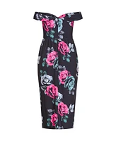 City Chic Plus Claire Print Off Shoulder Dress
