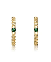 14K Gold Plated with Green Cubic Zirconia Braided Hoop Earrigns