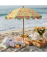 LAGarden Our Beach Umbrella for 6ft Beech Wood Pole w/ Tablecloth Printed Orange Grapefruit for Outdoor Garden Summer Event Planning Small Patio Balco