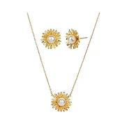 Sterling Silver 18k Gold Plated Flora Culture Pearl Necklace & Stud Earrings Set