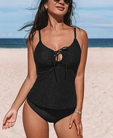 Cupshe Women's Scoop Neck Adjustable Straps Keyhole Drawstring Tankini Sets