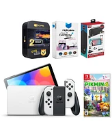 Nintendo Switch White Oled Console with Pikmin 4, Surge Accessory Gaming Kit