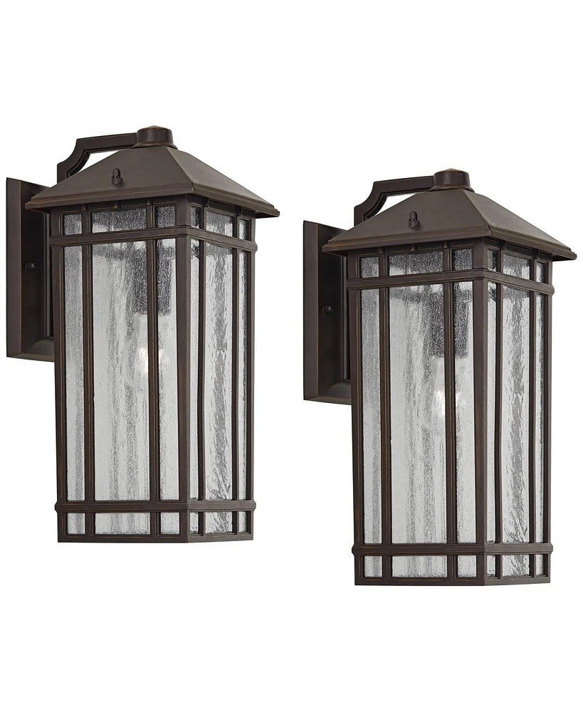 Sierra Craftsman 16 1/2" High Farmhouse Rustic Outdoor Wall Light Fixture Mount Porch House Exterior Outside Lantern Set of 2 Weatherproof Oil Ru
