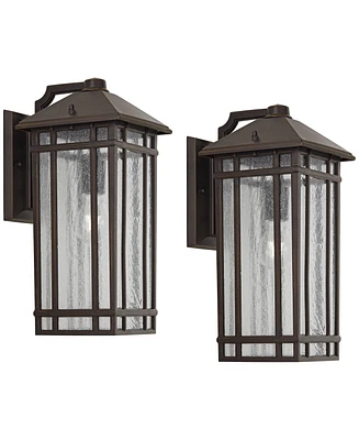 Sierra Craftsman 16 1/2" High Farmhouse Rustic Outdoor Wall Light Fixture Mount Porch House Exterior Outside Lantern Set of 2 Weatherproof Oil Ru