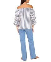 Vince Camuto Women's Striped Off-The-Shoulder Bubble-Sleeve Blouse