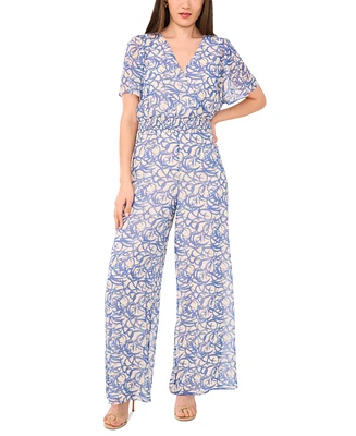 Vince Camuto Women's Printed Surplice Flutter-Sleeve Jumpsuit