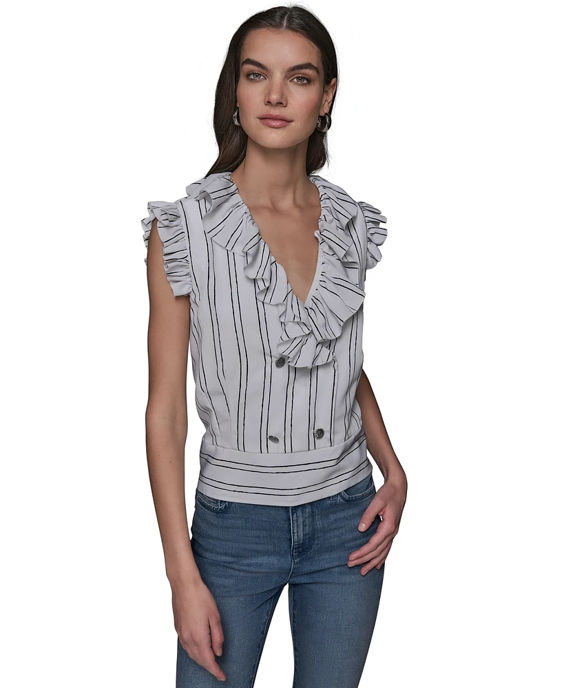 Karl Lagerfeld Paris Women's Stripe-Print Ruffled Top