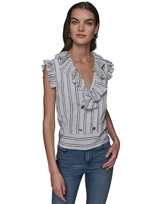 Karl Lagerfeld Paris Women's Stripe-Print Ruffled Top