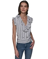 Karl Lagerfeld Paris Women's Stripe-Print Ruffled Top