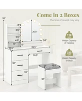 Makeup Vanity Desk Dressing Table and Stool Set with Mirror and Lights