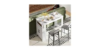 Bar Table Faux Marble Pub Table with 7 Hanging Hooks Compartment