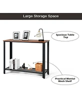 Metal Frame Wood Console Sofa Table with Storage Shelf