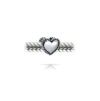 Bling Jewelry Milgrain Edge Heart Shape Charm Bead Oxidized .925 Sterling Silver Fits European Bracelet