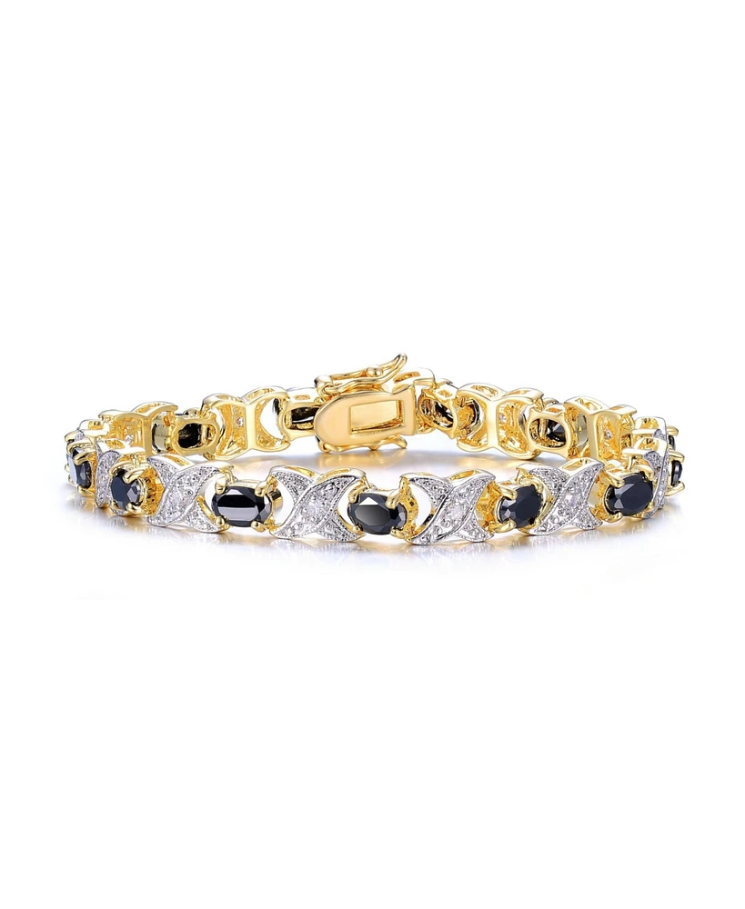 Sterling Silver 14K Gold-Plated with Black Cubic Zirconia Link Bracelet