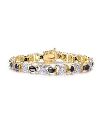 Sterling Silver 14K Gold-Plated with Black Cubic Zirconia Link Bracelet