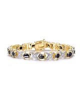 Sterling Silver 14K Gold-Plated with Black Cubic Zirconia Link Bracelet