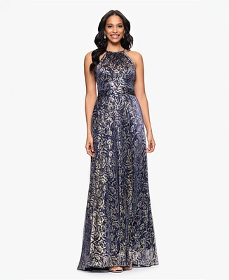 Betsy & Adam Women's Sleeveless Metallic Halter Dress