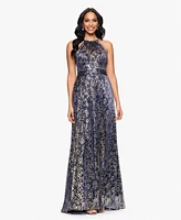 Betsy & Adam Women's Sleeveless Metallic Halter Dress