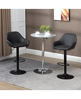 Set of 2 Adjustable Pu Leather Bar Stools with Swivel Seat, Backrest and Footrest for Kitchen-The Pop Home
