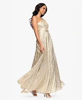 Betsy & Adam Women's Metallic One-Shoulder Dress
