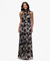 Betsy & Adam Women's Metallic-Print Long Halter Dress