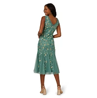 Adrianna Papell Women's Embellished Ruffled Godet Dress
