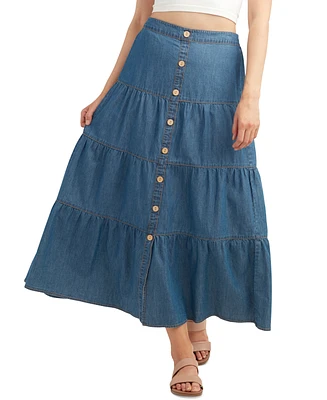 Bcx Juniors' Denim Tiered Maxi Skirt