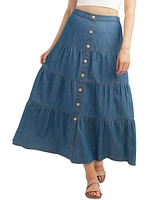 Bcx Juniors' Denim Tiered Maxi Skirt