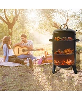 Outdoor double-layer grill, charcoal wood fired braising and smoking stove